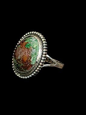 Vintage 1970s Sterling Silver Sonora Sunrise Chrysocolla Ring 6.75 Southwestern